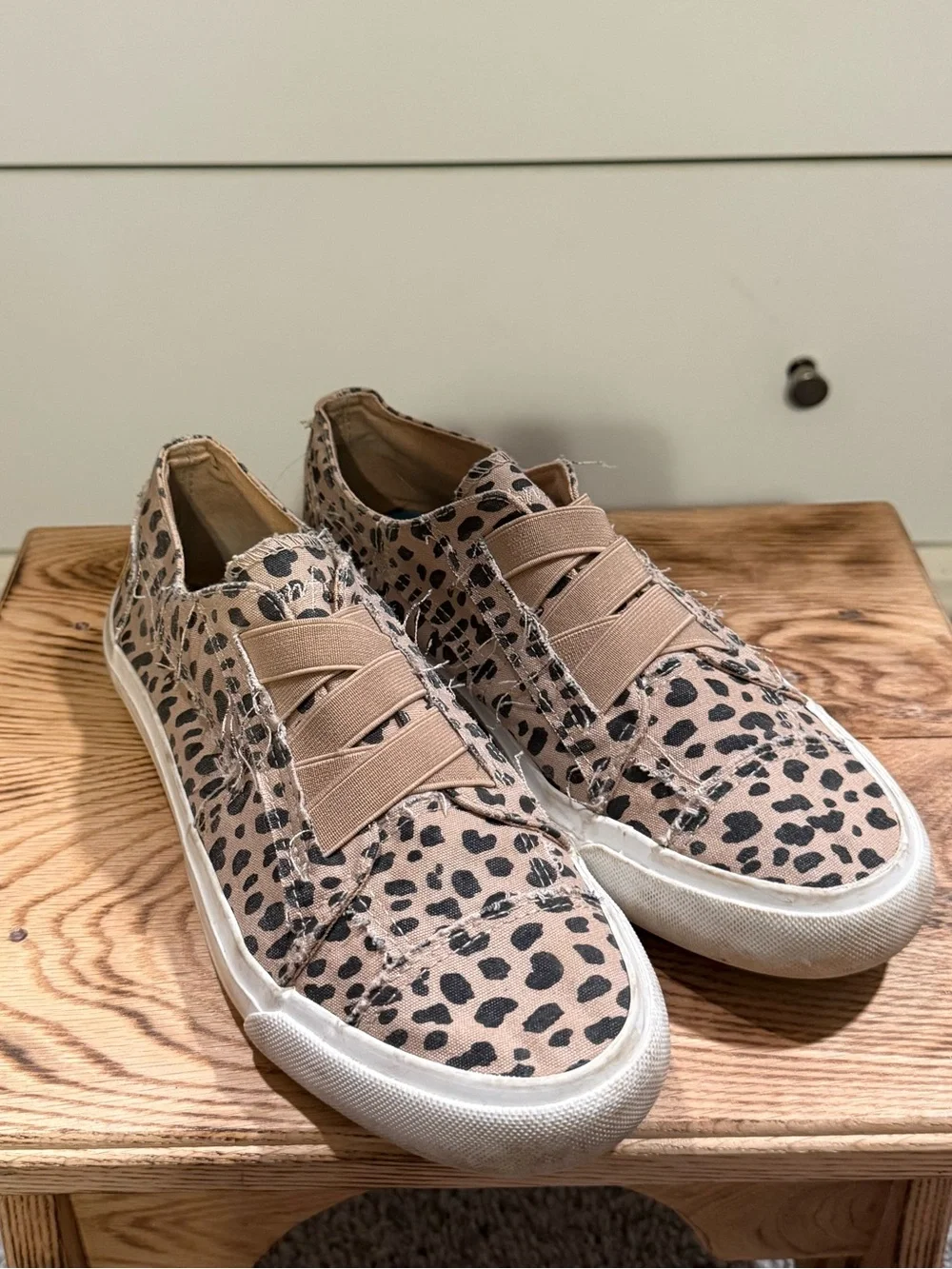 Blowfish Leopard-Print Slip-On Sneakers in Blush Tan